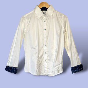 English Laundry White Button Front Shirt Contrasting Blue‎ Cuff Women's Size 10